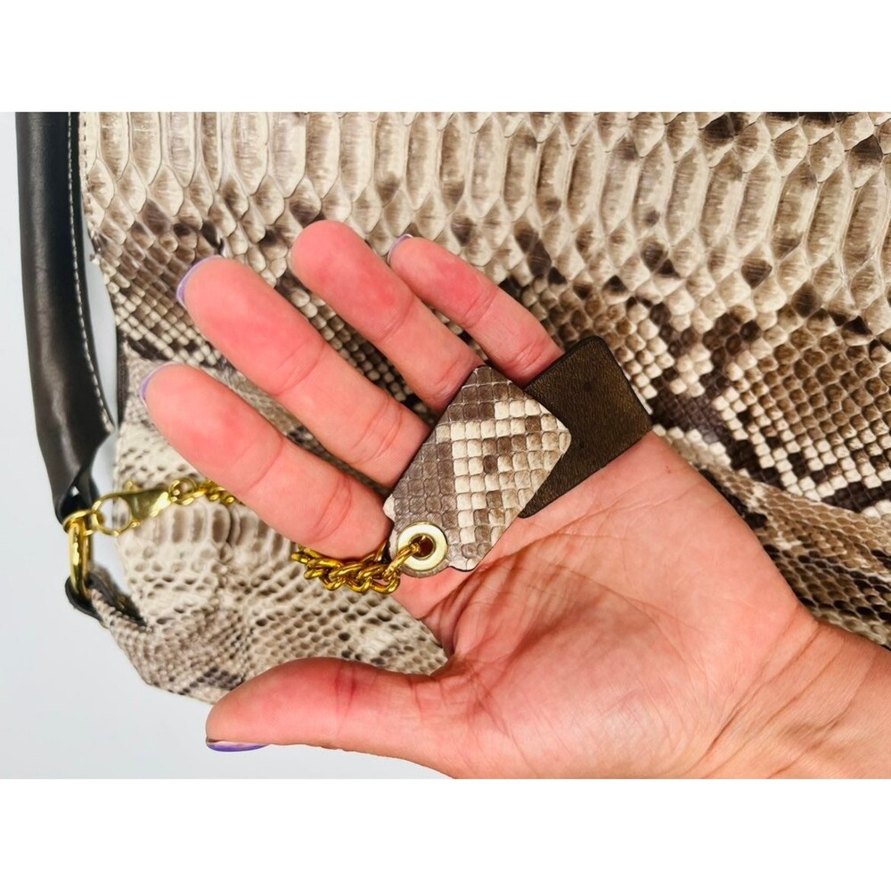 Gianni Notaro Python Oversized  Shoulder Bag Beige Handbag Brown Leather Snake - Picture 3 of 8